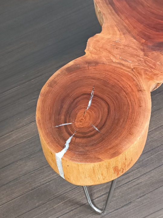 Table basse en eucalyptus massif et résine