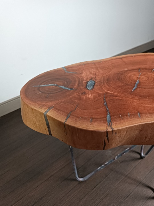 Table basse en eucalyptus massif et résine – Style organique