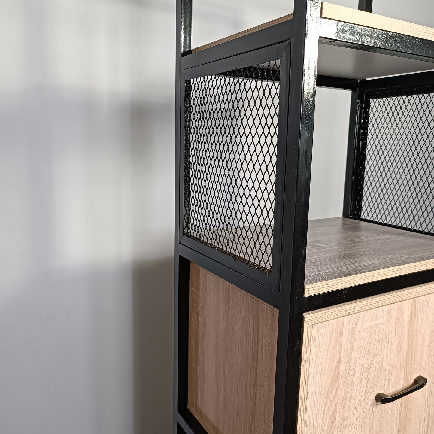 Étagère industrielle en MDF – 3 tiroirs & étagères ouvertes –