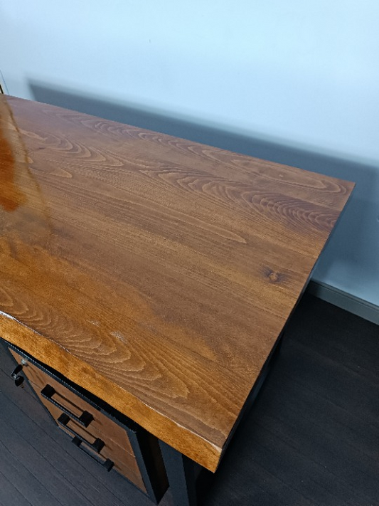 Bureau en Résine & Hêtre avec Caisson 3 Tiroirs