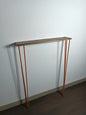 Console en bois rouge avec pieds épingle cuivre
