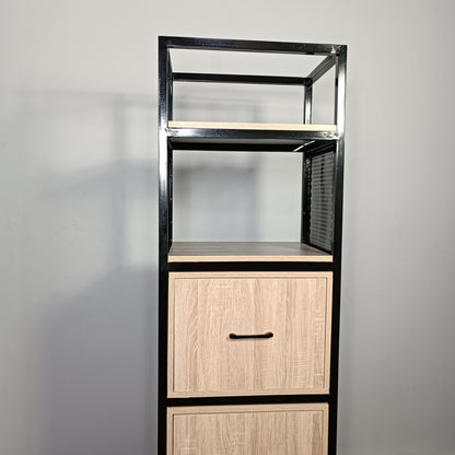 Étagère industrielle en MDF – 3 tiroirs & étagères ouvertes –